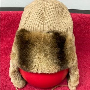 CHIE MIHARA fur trimmed rib knit hat beige size L